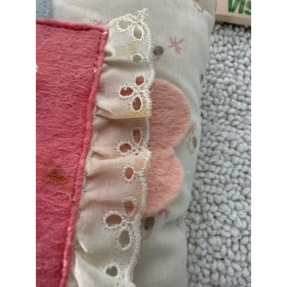 Vintage Nancy's Fancy Tooth Fairy Pillow Pink‎ Blue Felt Eyelet Lace 6x6